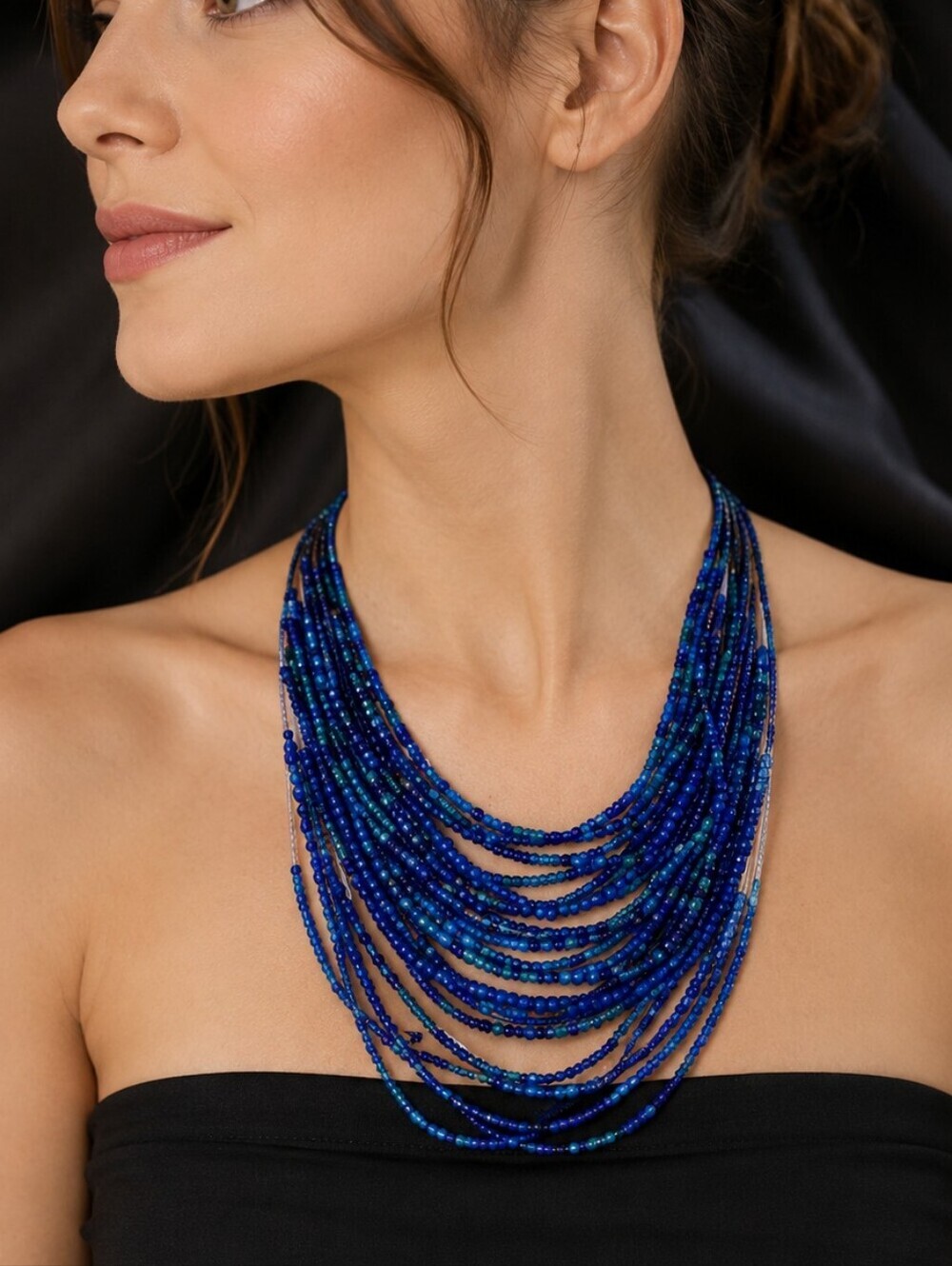 VTG Western Boho Layered Blue Beaded Festival Necklace